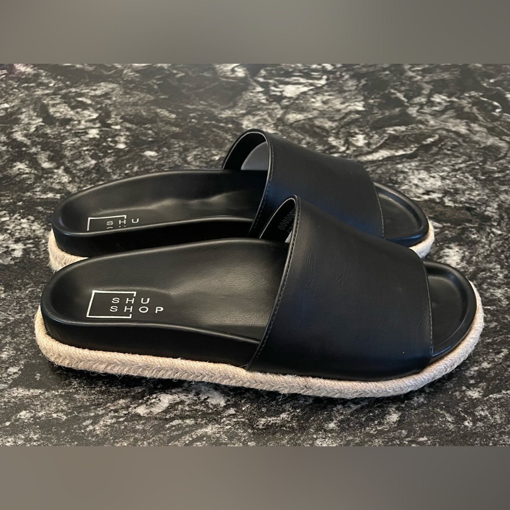 ShuShop Black Espadrille Slide Sandals - Picture 2 of 5